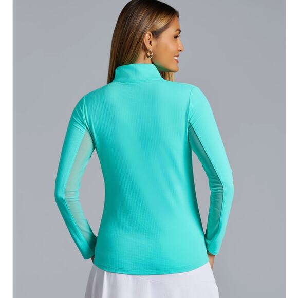 IBKUL Mock Neck Half Zip Long Sleeve Top Jade XL - Picture 2 of 10